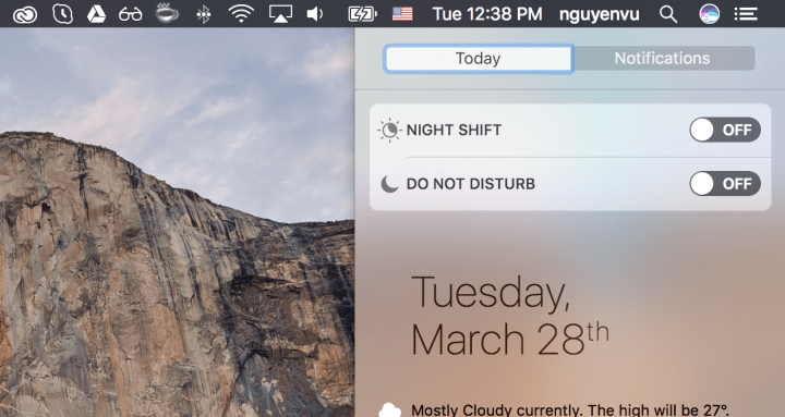 Night Shift trên macOS Sierra 10.12.4
